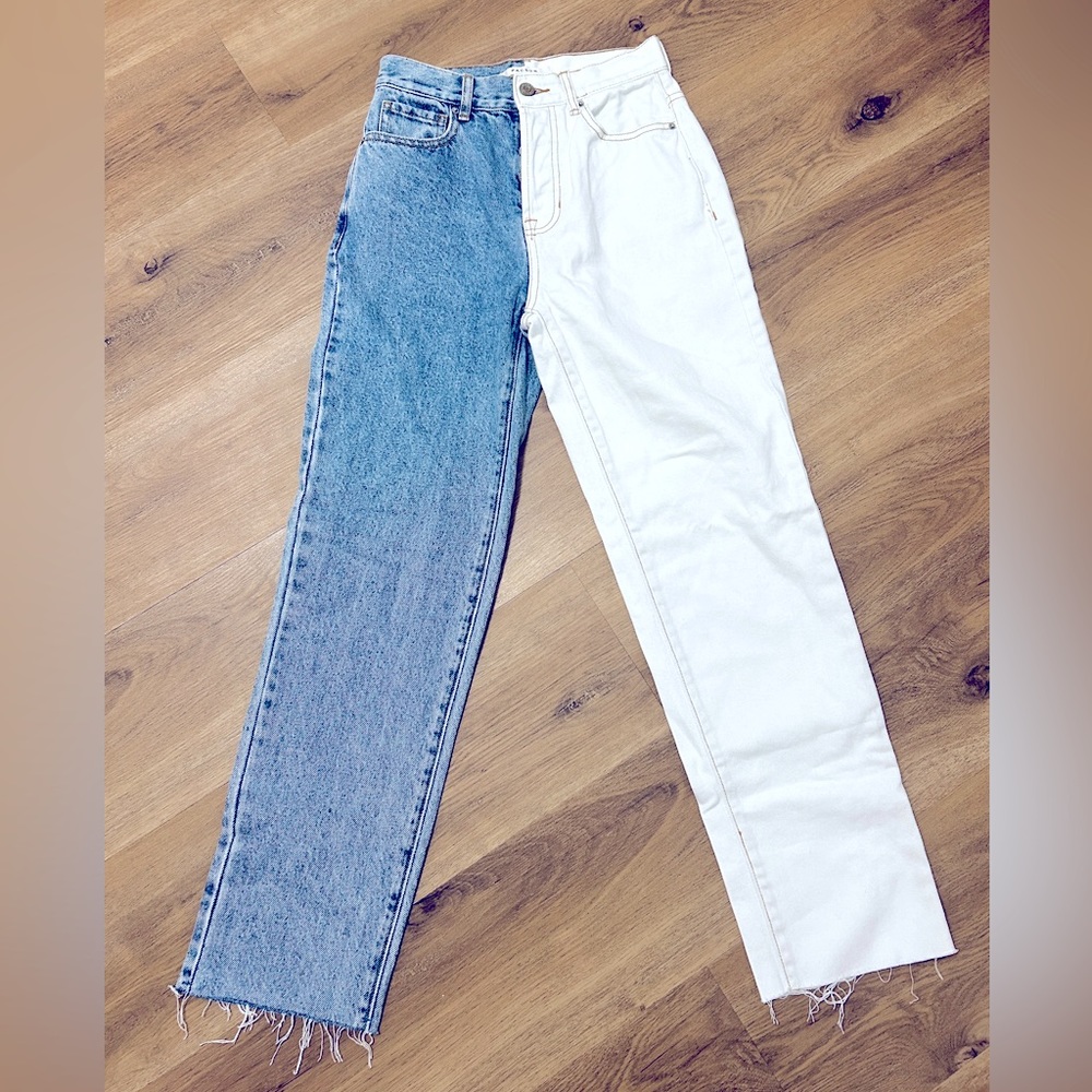 PacSun Eco White Two-Tone High Waisted Straight Leg Jeans
